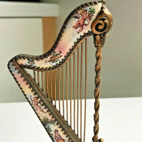 Viennese Enamel Miniature Harp.